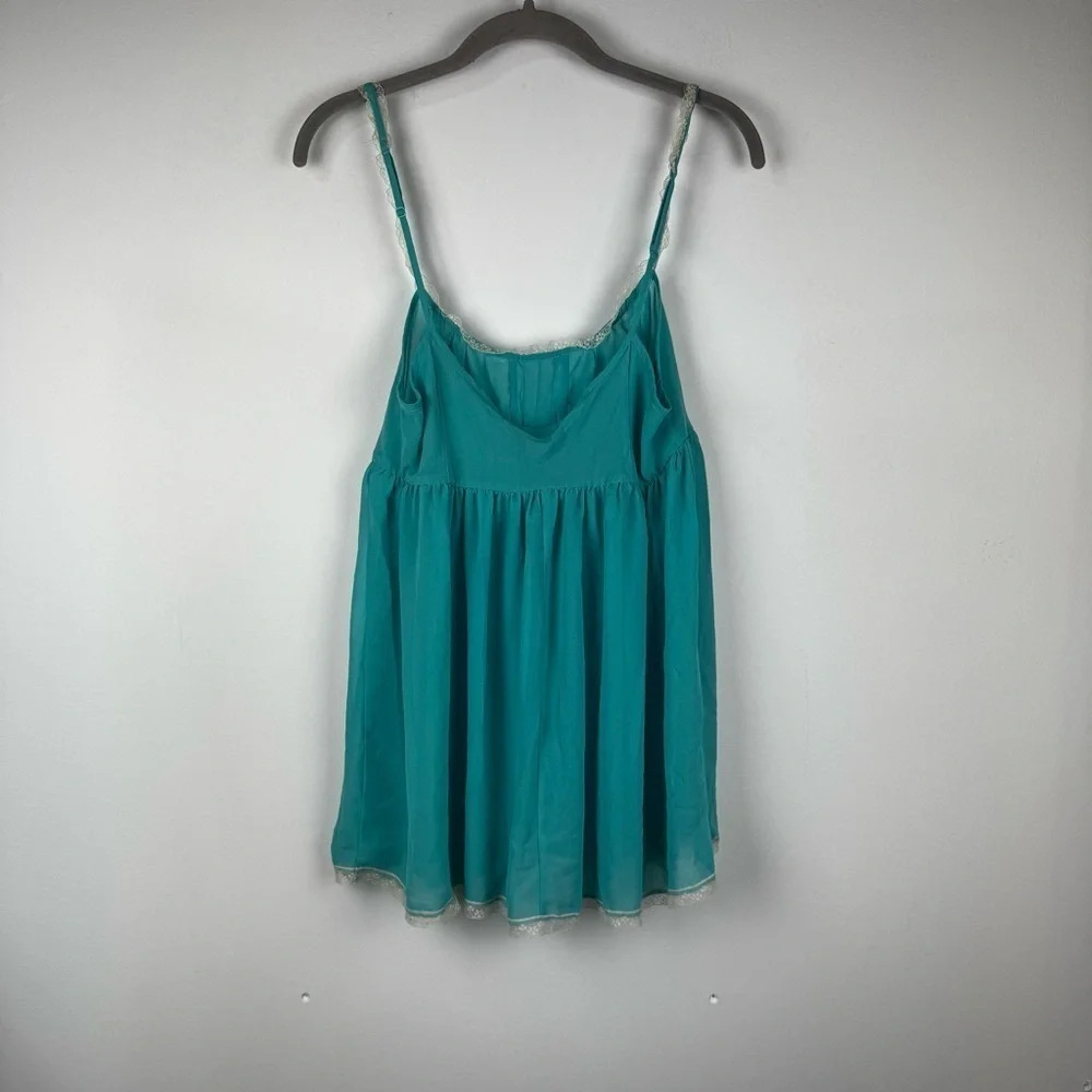 Victoria's Secret Sheer Turquoise Lace Trim Babydoll Chemise, Size Large
